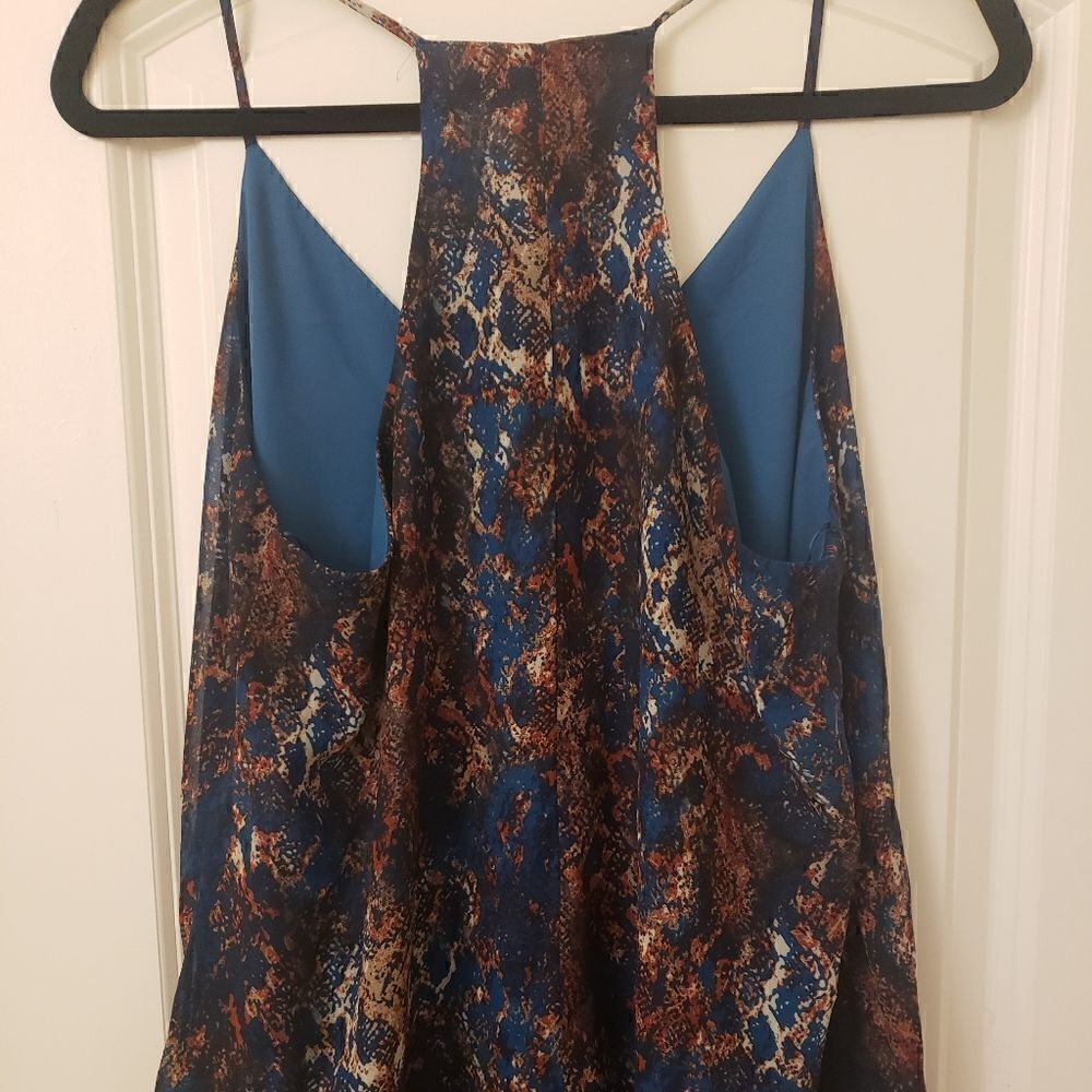 VALETTE Teal Blue and Tan Snake Skin Pattern Halter Tank‎ - Picture 2 of 4